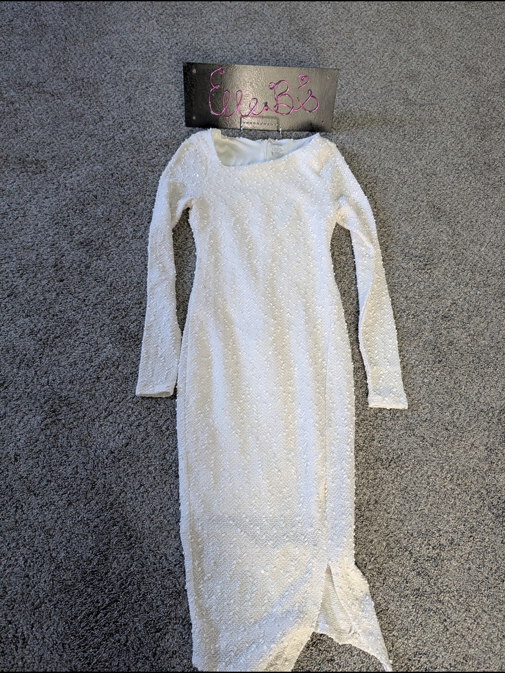 Euc Jennifer Lopez White Long-Sleeve Sparkle Midi Dress 0